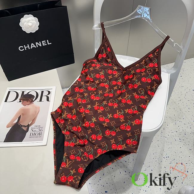 Okify Louis Vuitton Cherry Swimming Suit In Brown - 1