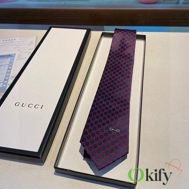 Okify Gucci Dark Blue And Red Silk Tie 24551 - 1