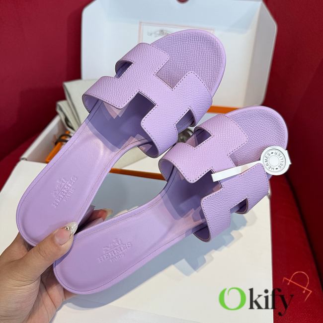 Okify Hermes Oasis Epsom High Heel Sandals In Purple 5cm - 1