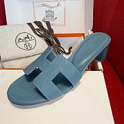 Okify Hermes Oasis Epsom High Heel Sandals In Blue 5cm - 2