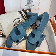 Okify Hermes Oasis Epsom High Heel Sandals In Blue 5cm - 4