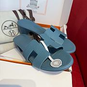 Okify Hermes Oasis Epsom High Heel Sandals In Blue 5cm - 6