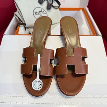 Okify Hermes Oasis Epsom High Heel Sandals In Brown 5cm