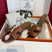 Okify Hermes Oasis Epsom High Heel Sandals In Brown 5cm - 4