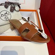 Okify Hermes Oasis Epsom High Heel Sandals In Brown 5cm - 2