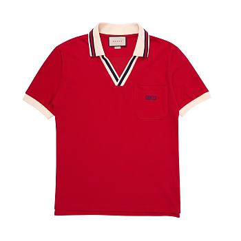 Okify Gucci V-neck Red Polo Shirt 