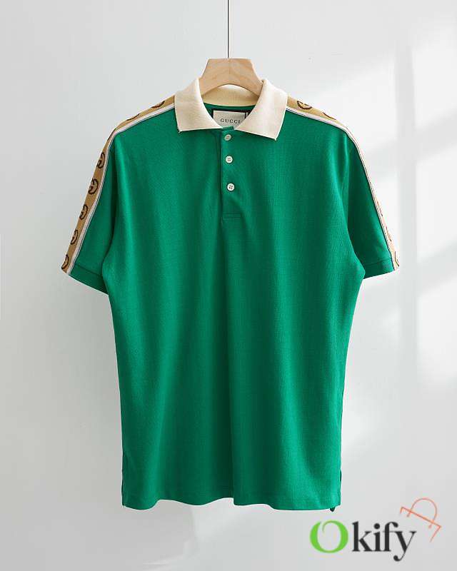 Okify Gucci V-neck Green Polo Shirt  - 1