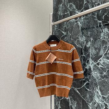 Okify MiuMiu Round Neck Knitted Short Sleeves Top In Brown