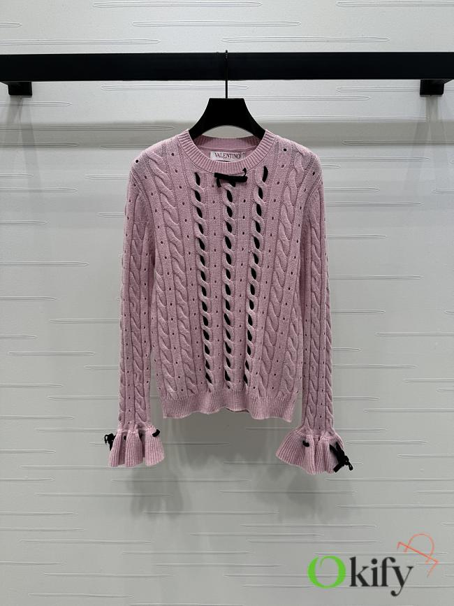 Okify Valentino Twisted Woven Pullover Long-Sleeved Sweater In Pink - 1