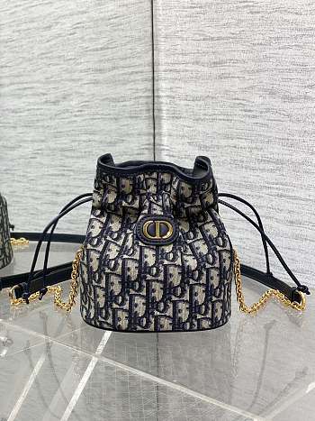 Okify Dior 30 Montaigne Mini Bucket Bag With Drawstring In Blue 16x13x18.5cm