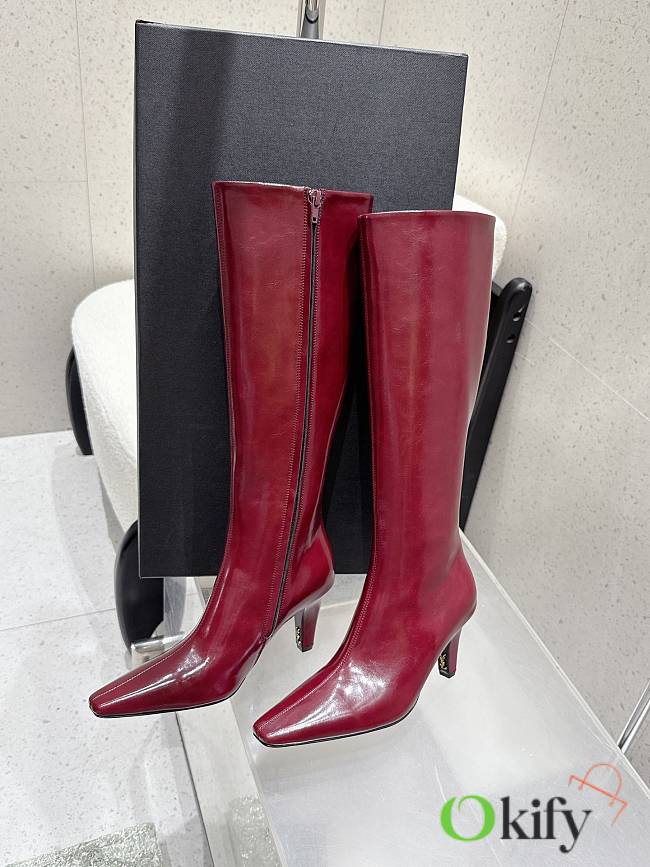 Okify YSL Red Leather Boots 7cm 24660 - 1