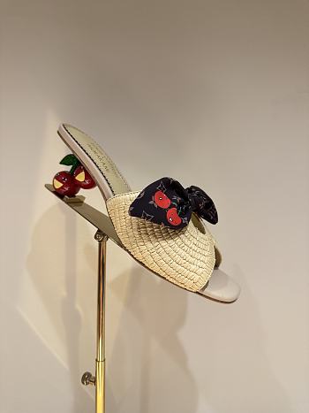 Okify Louis Vuitton Cherry Heel Raffia Sandals In Beige