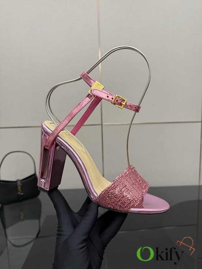 Okify Fendi Delfina Sequin High Heel Sandals In Pink 10cm - 1