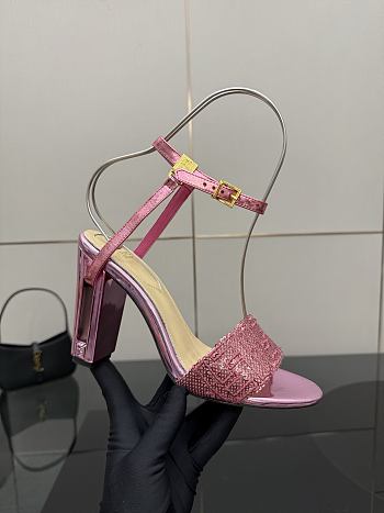 Okify Fendi Delfina Sequin High Heel Sandals In Pink 10cm