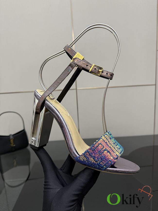 Okify Fendi Delfina Sequin High Heel Sandals In Rainbow 10cm - 1