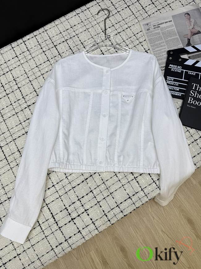 Okify Prada White Thin Linen Jacket  - 1
