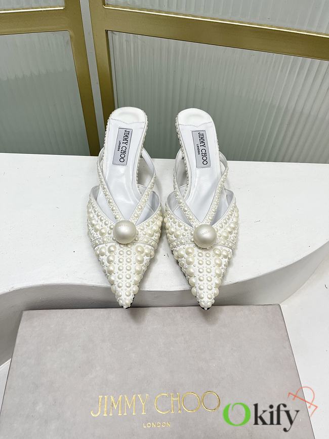 Okify Jimmy Choo White Pearl Heels 5cm  - 1