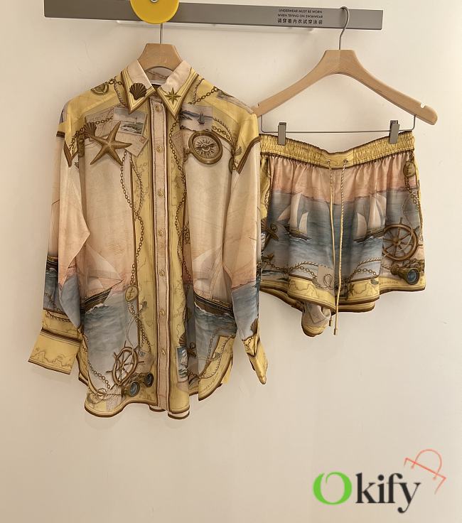Okify Zimmerman Set Of Silk Shirt And Shorts  - 1