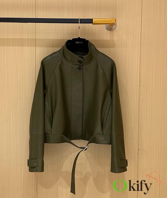 Okify Loewe Olive Green Leather Jacket - 1
