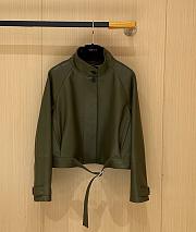 Okify Loewe Olive Green Leather Jacket - 1