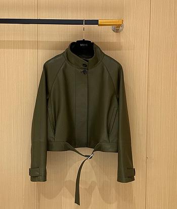 Okify Loewe Olive Green Leather Jacket