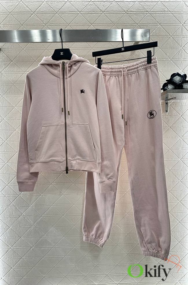 Okify Burberry Set Of Pink Hoodie Zipper And Pants - 1