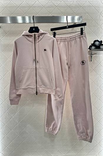 Okify Burberry Set Of Pink Hoodie Zipper And Pants