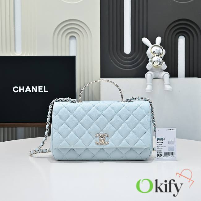 Okify CC 25S Coco Crush Handle Caviar Bag In Blue 23x13.5x7cm - 1