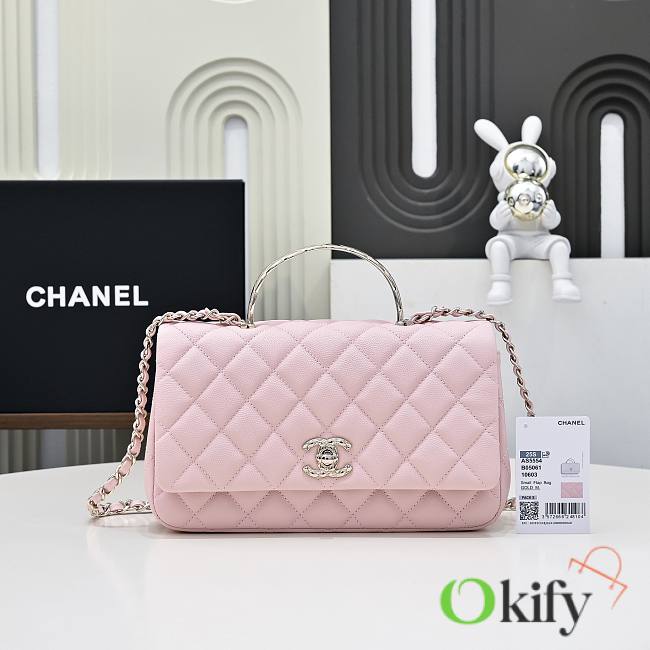 Okify CC 25S Coco Crush Handle Caviar Bag In Pink 23x13.5x7cm - 1