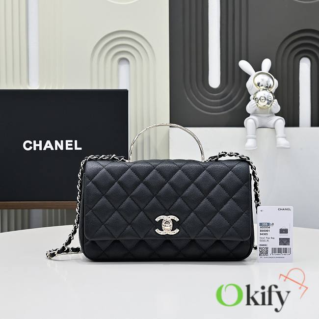 Okify CC 25S Coco Crush Handle Caviar Bag In Black 23x13.5x7cm - 1