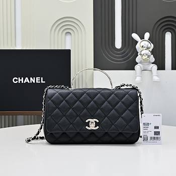 Okify CC 25S Coco Crush Handle Caviar Bag In Black 23x13.5x7cm