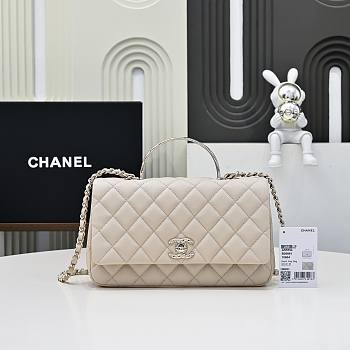 Okify CC 25S Coco Crush Handle Caviar Bag In Beige 23x13.5x7cm