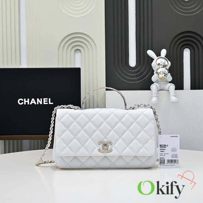 Okify CC 25S Coco Crush Handle Caviar Bag In White 23x13.5x7cm - 1