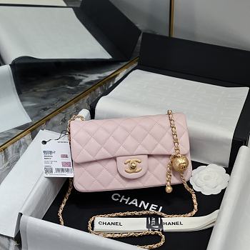 Okify CC Small CF Gold Ball Flap Bag In Pink Lambskin 20x13x7cm