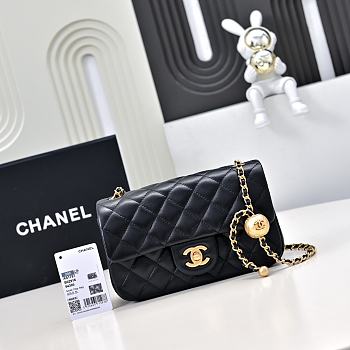 Okify CC Small CF Gold Ball Flap Bag In Black Lambskin 20x13x7cm
