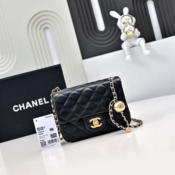 Okify CC Small CF Gold Ball Flap Bag In Black Lambskin 18x13x7cm