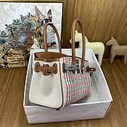 Okify Hermes Birkin Shoulder Light 29cm Canvas Embroidered Plaid Bag In Pink  - 6