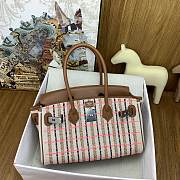 Okify Hermes Birkin Shoulder Light 29cm Canvas Embroidered Plaid Bag In Pink  - 5