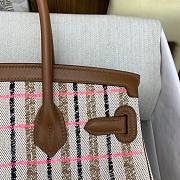 Okify Hermes Birkin Shoulder Light 29cm Canvas Embroidered Plaid Bag In Pink  - 2