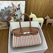 Okify Hermes Birkin Shoulder Light 29cm Canvas Embroidered Plaid Bag In Pink  - 1