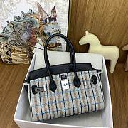 Okify Hermes Birkin Shoulder Light 29cm Canvas Embroidered Plaid Bag In Blue - 6