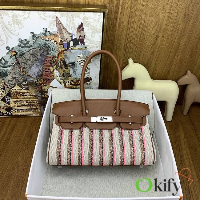 Okify Hermes Birkin Shoulder Light 29cm Canvas Embroidered Bag In Pink - 1