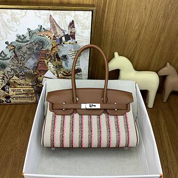 Okify Hermes Birkin Shoulder Light 29cm Canvas Embroidered Bag In Pink