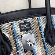 Okify Hermes Birkin Shoulder Light 29cm Canvas Embroidered Bag In Blue - 5