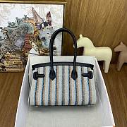 Okify Hermes Birkin Shoulder Light 29cm Canvas Embroidered Bag In Blue - 3