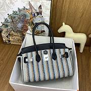 Okify Hermes Birkin Shoulder Light 29cm Canvas Embroidered Bag In Blue - 2