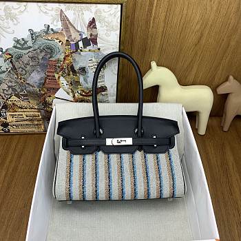 Okify Hermes Birkin Shoulder Light 29cm Canvas Embroidered Bag In Blue