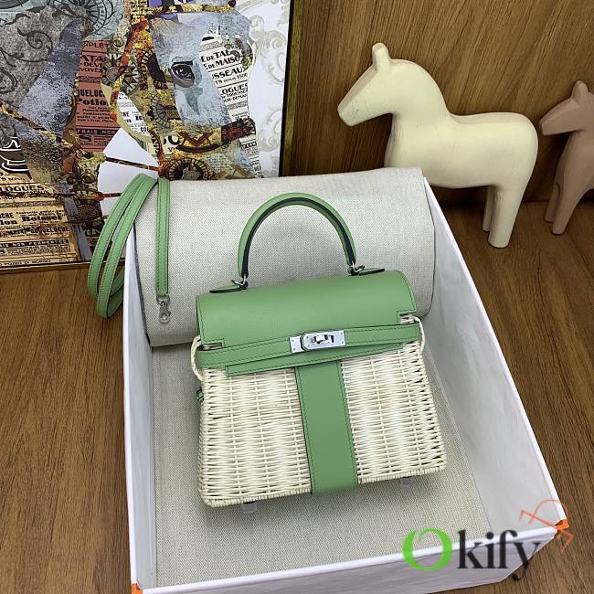 Okify Hermes Kelly Picnic 20cm Bag In Green  - 1