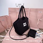 Okify MiuMiu Ivy Cotton Mesh Tote Bag In Black 28x26x12.5cm - 5