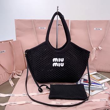 Okify MiuMiu Ivy Cotton Mesh Tote Bag In Black 28x26x12.5cm
